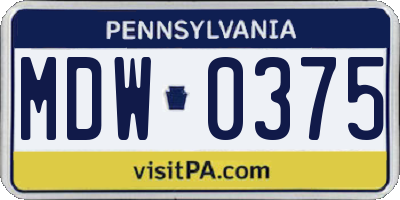 PA license plate MDW0375