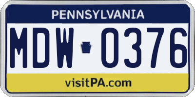 PA license plate MDW0376