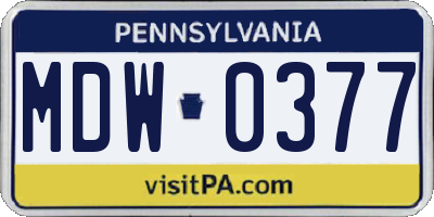 PA license plate MDW0377