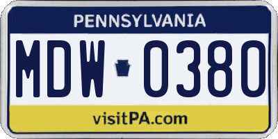 PA license plate MDW0380