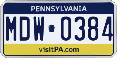 PA license plate MDW0384