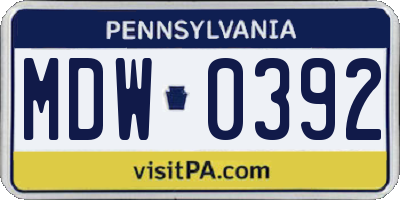 PA license plate MDW0392