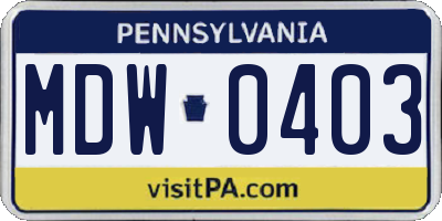 PA license plate MDW0403