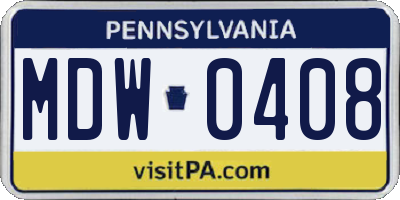 PA license plate MDW0408