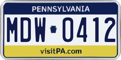 PA license plate MDW0412