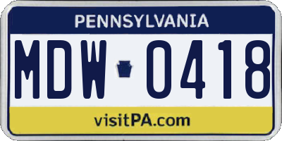 PA license plate MDW0418