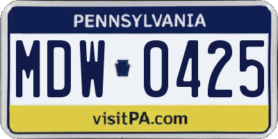 PA license plate MDW0425