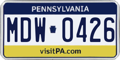 PA license plate MDW0426