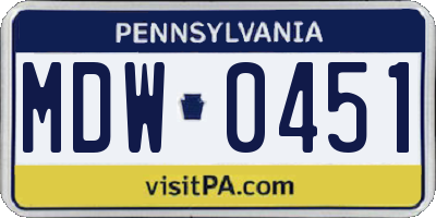 PA license plate MDW0451