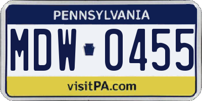 PA license plate MDW0455