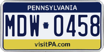 PA license plate MDW0458