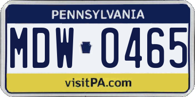 PA license plate MDW0465