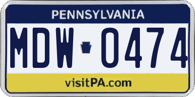 PA license plate MDW0474