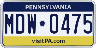 PA license plate MDW0475