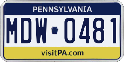 PA license plate MDW0481