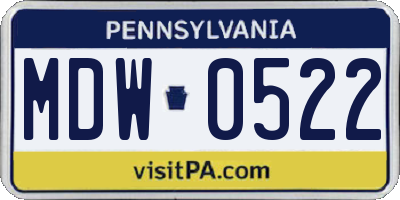 PA license plate MDW0522