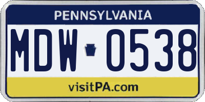 PA license plate MDW0538