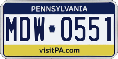 PA license plate MDW0551