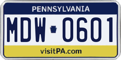 PA license plate MDW0601