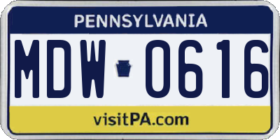 PA license plate MDW0616
