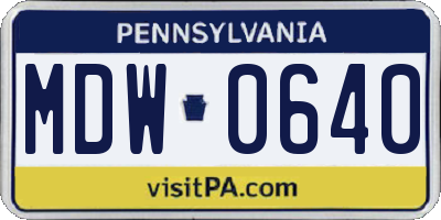 PA license plate MDW0640