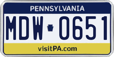 PA license plate MDW0651