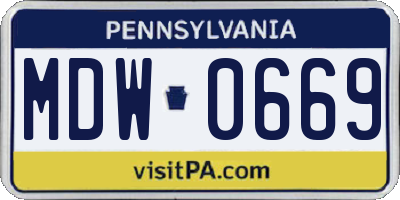 PA license plate MDW0669