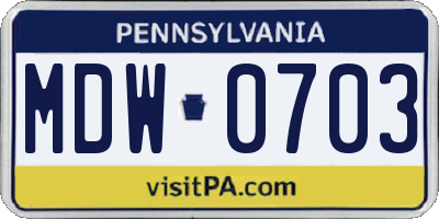 PA license plate MDW0703