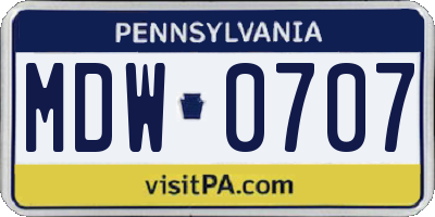 PA license plate MDW0707