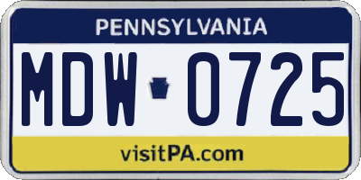 PA license plate MDW0725