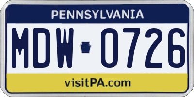 PA license plate MDW0726