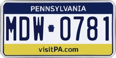 PA license plate MDW0781