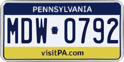 PA license plate MDW0792