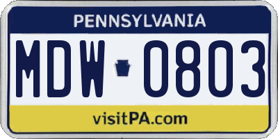 PA license plate MDW0803