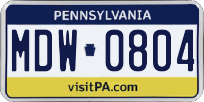 PA license plate MDW0804