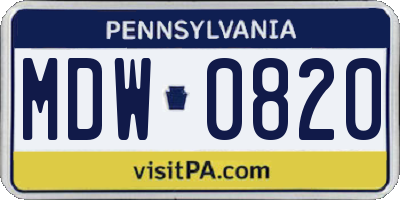 PA license plate MDW0820