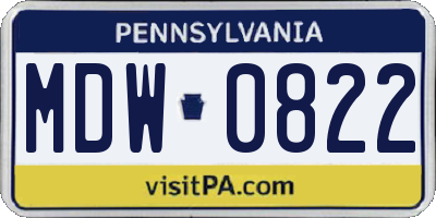 PA license plate MDW0822