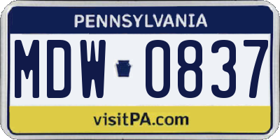 PA license plate MDW0837