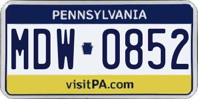 PA license plate MDW0852