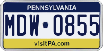 PA license plate MDW0855