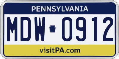 PA license plate MDW0912