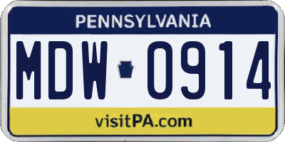 PA license plate MDW0914