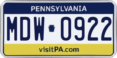 PA license plate MDW0922