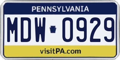 PA license plate MDW0929
