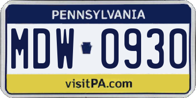PA license plate MDW0930