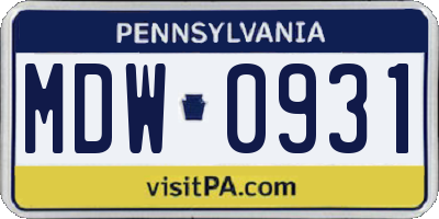 PA license plate MDW0931