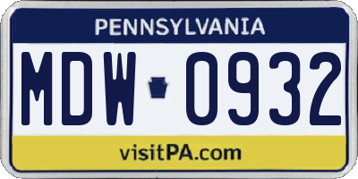 PA license plate MDW0932