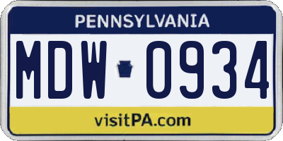 PA license plate MDW0934