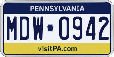 PA license plate MDW0942