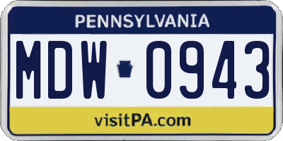 PA license plate MDW0943